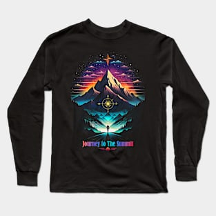 Journey to The Summit- Mountain Adventure - Starry Night and Guiding Compass Long Sleeve T-Shirt